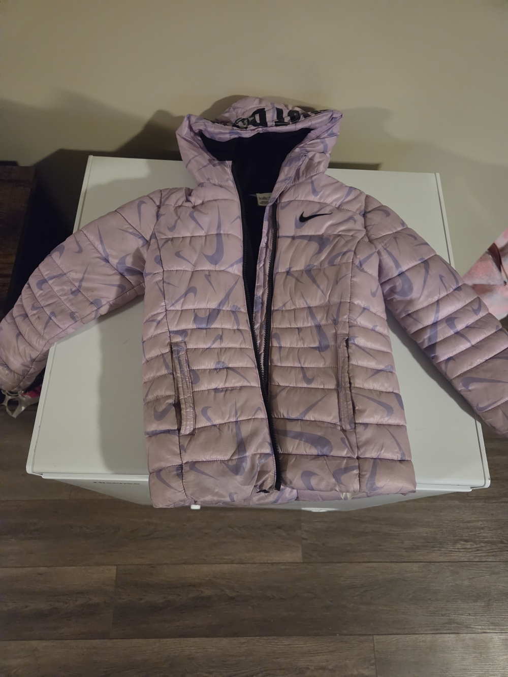 Nike Lilac Patterned Girls' Puffer Jacket with Hood